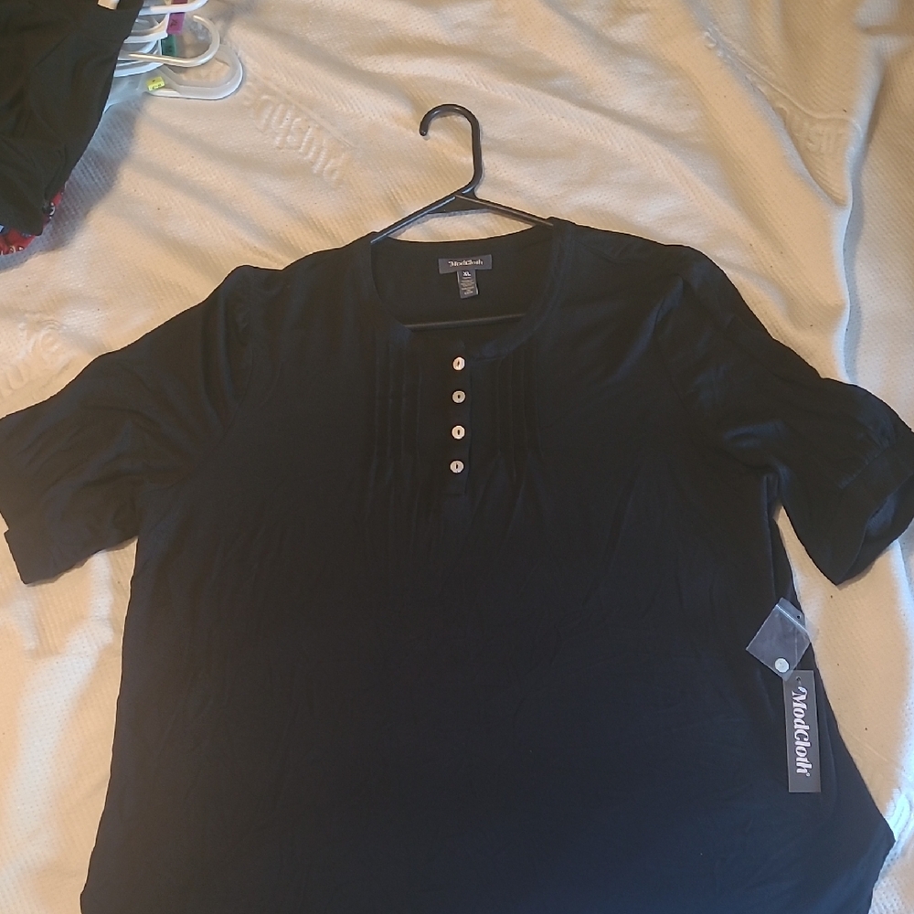 Modcloth Black Buttoned Mandarin Collar Blouse
